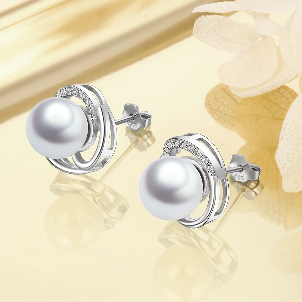 Серьги с жемчугом из стерлингового серебра 925 пробы Серьги-пусеты кубическим