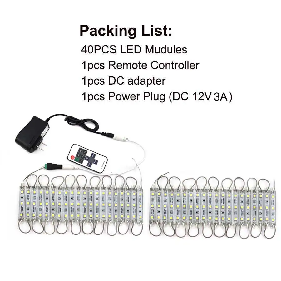 40PCS Kit SMD 5050 Светодиодный модуль 3 светодиодный DC12V водонепроницаемый рекламный знак магазин передний ленточный светильник лампа модули света комплект белого цвета - Цвет: 40PCS Kit