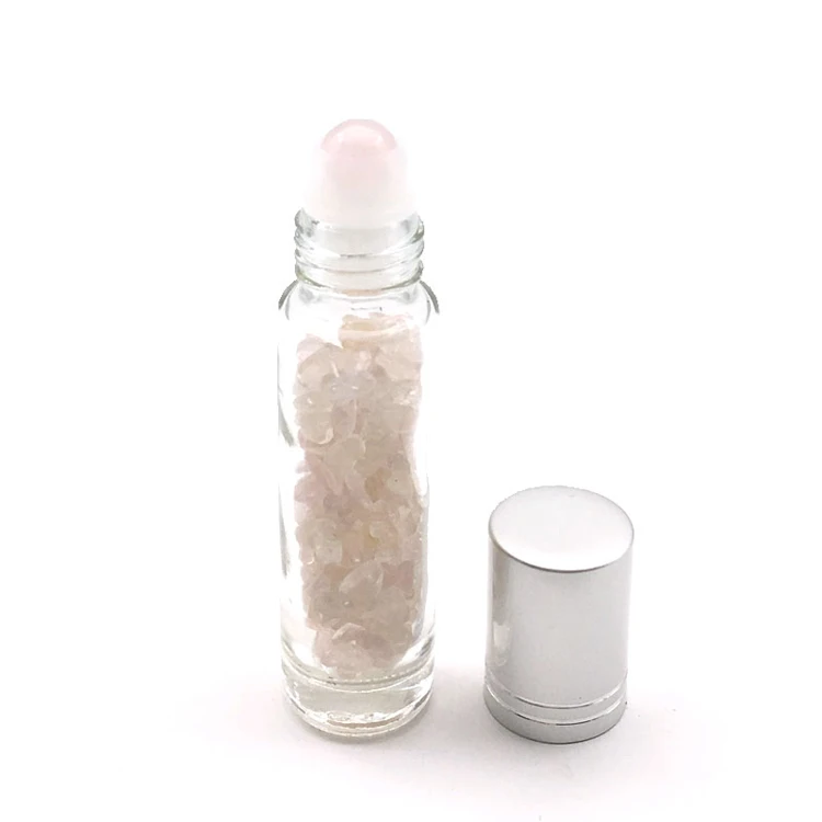 1 Pink Crystal 10 шт. духи натуральный драгоценный камень ролик Прозрачный флакон 10 мл эфирное масло ролл на толстых стеклянных бутылках с кристаллами чипсы - Цвет: 1 Pink Crystal