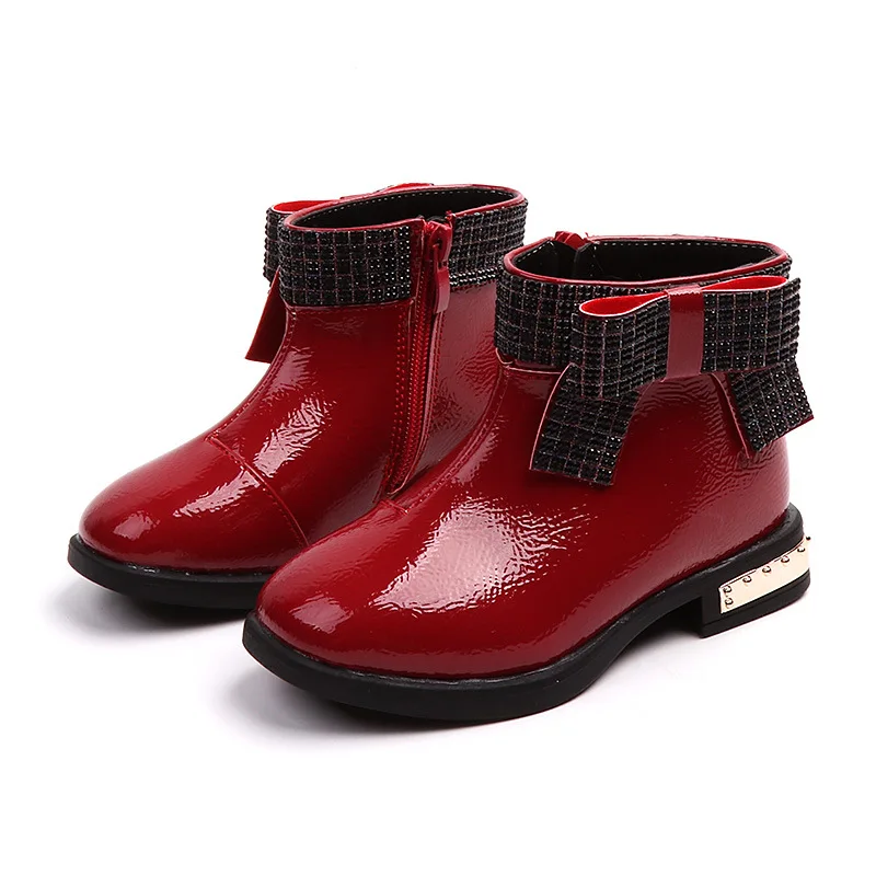 

Girls'Boots Fall and Winter 2019 New Kids'Butterfly Knot Leather Boots Children's Anti-skid Two-cotton Side Fashion Girls'Boots