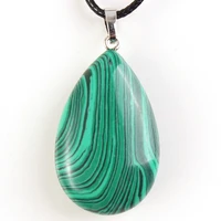 fyjs unique silver plated water drop malachite stone pendant necklace with rope chain jewelry