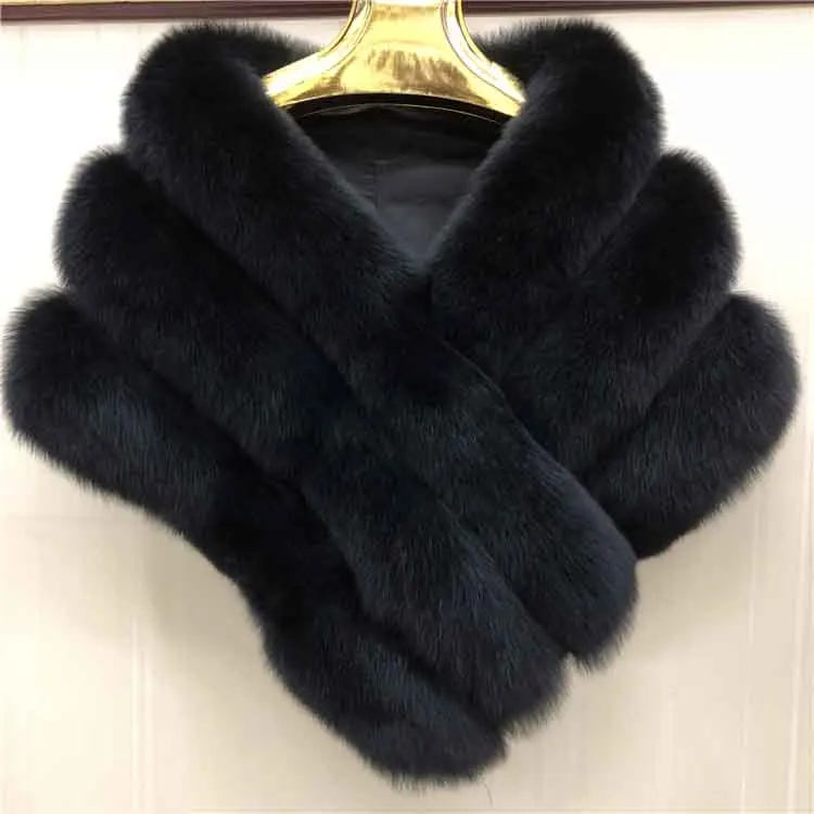 Black Новинка, настоящий Полный Пелт, Лисий мех, шубы, мостик, Женское пальто, Лисий пончо, свадебное, натуральный мех, накидка, зимняя, белая, настоящий Лисий мех, шаль - Цвет: Black