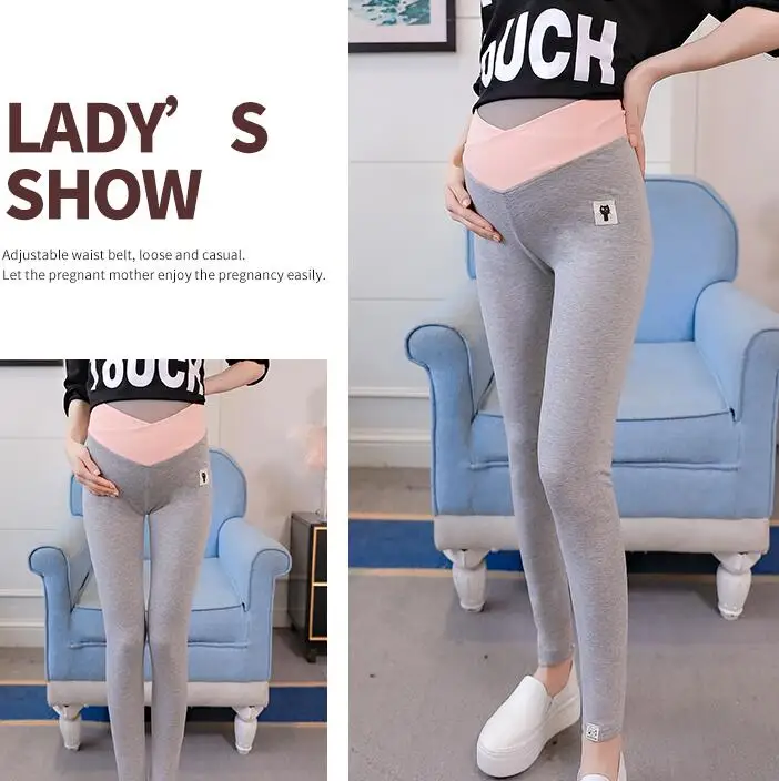 6026 Light Grey 6026# осенние модные Обтягивающие Леггинсы для беременных с низкой талией и v-образным вырезом на животе, трикотажные штаны, Одежда для беременных женщин - Цвет: 6026 Light Grey