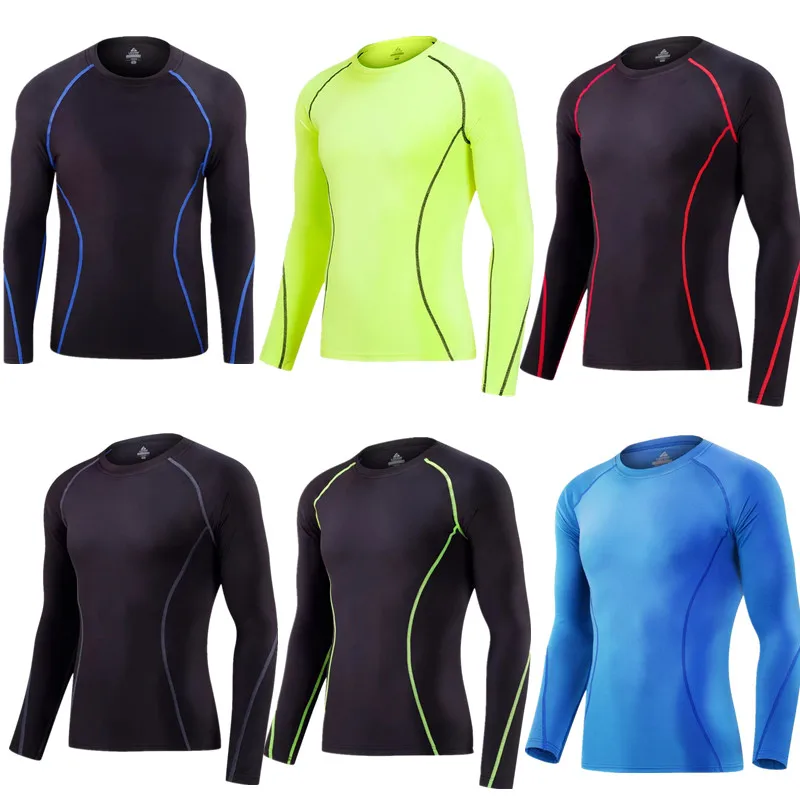 2018 Новый Для мужчин рубашка с длинными рукавами Футболка компрессионная Спорт