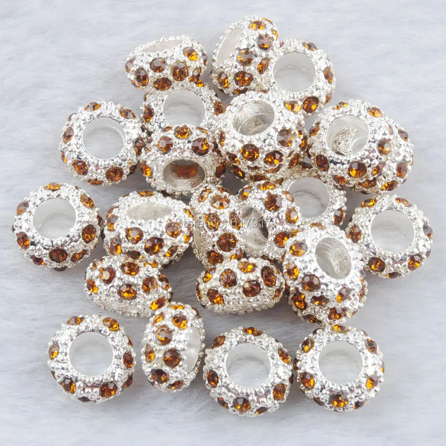 Новые круглые бусины с большим отверстием украшенные кристаллами Rhinestone Rondelle