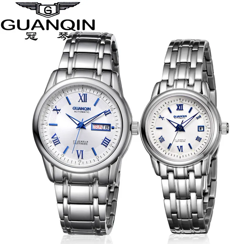 1 Pair GUANQIN Lovers Mechanical Watches Couple Automatic Watch Men Women Clock Auto Date Luminous Waterproof Brand Watch Men