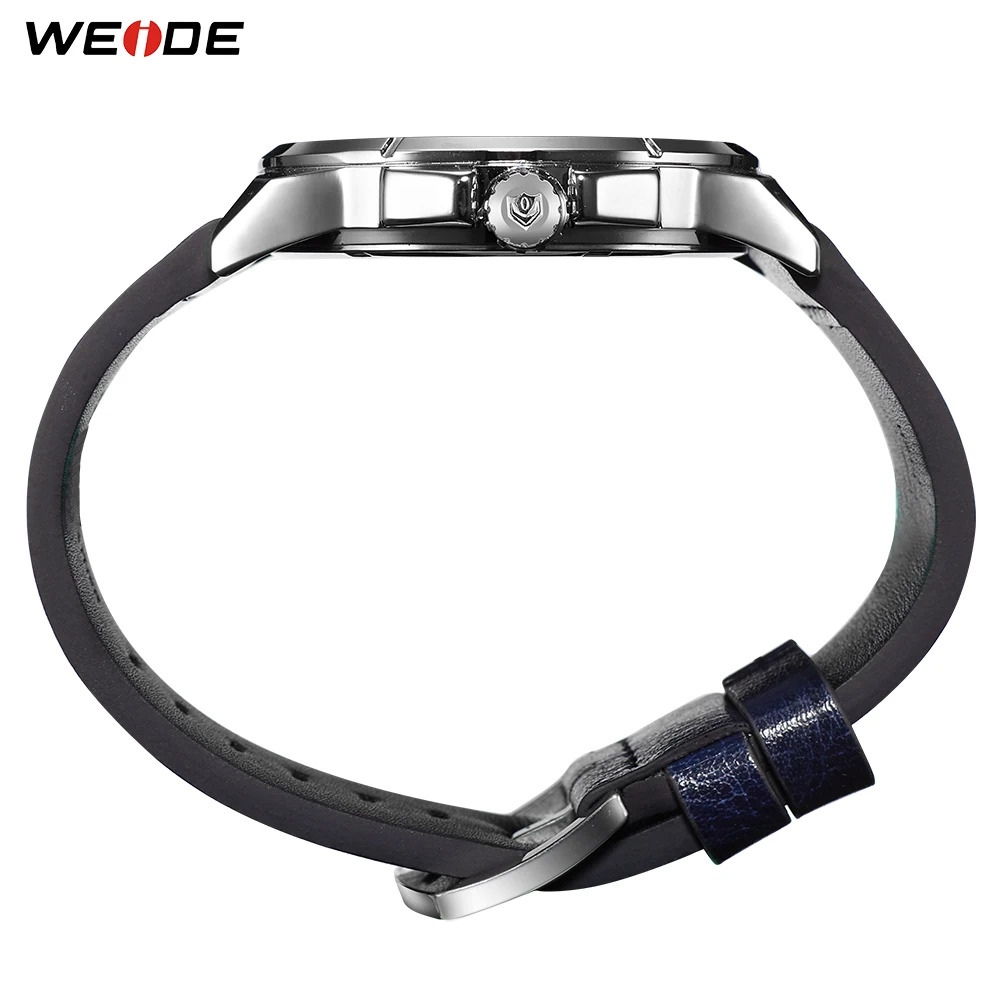 WEIDE Роскошные кожаные мужские Аналоговые кварцевые часы с календарем спортивные