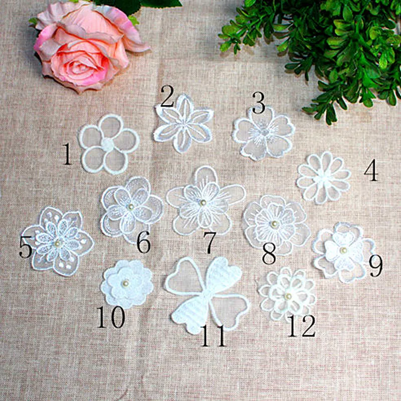 

GLace 20pcs/lot 3D Handmade Floral Headwear for Wedding Party Dress Tops Lace Fabrics applique organza flower patchTX893