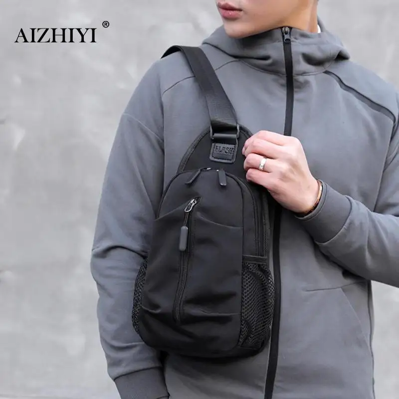 Бренд AIZHIYI, нагрудная сумка, USB, сумка-мессенджер, через плечо, для мужчин, на плечо, слинг, сумка, водонепроницаемая, короткая, для поездок, для мобильного телефона, вертикальная сумка