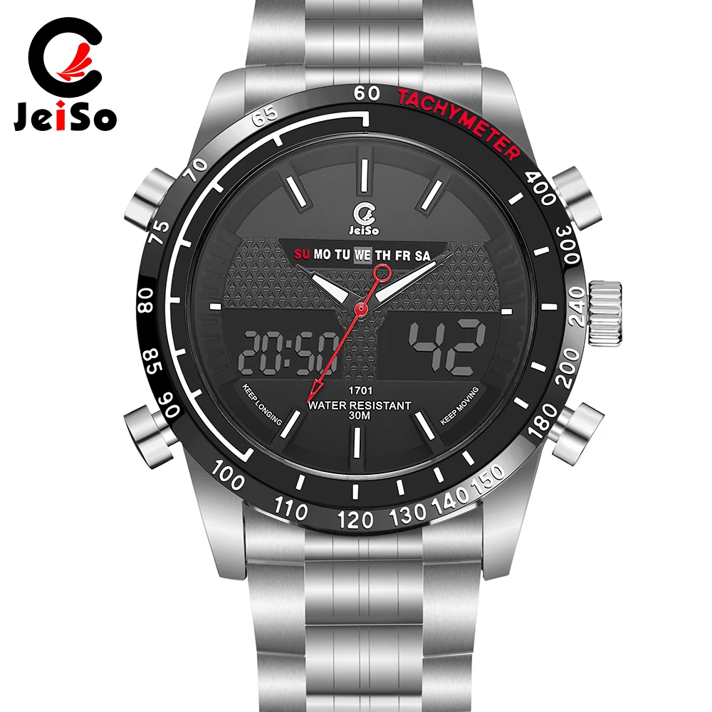 Элитный бренд Jeiso Для мужчин модные спортивные часы кварцевые цифровые