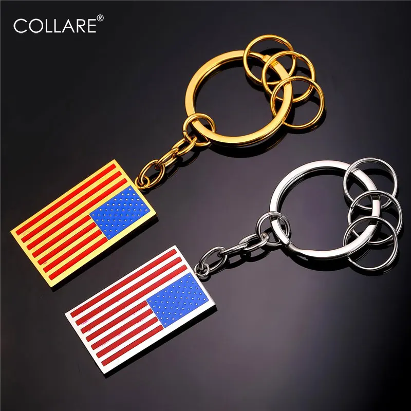 Брелок для ключей Collare с американским флагом из нержавеющей стали золотого цвета