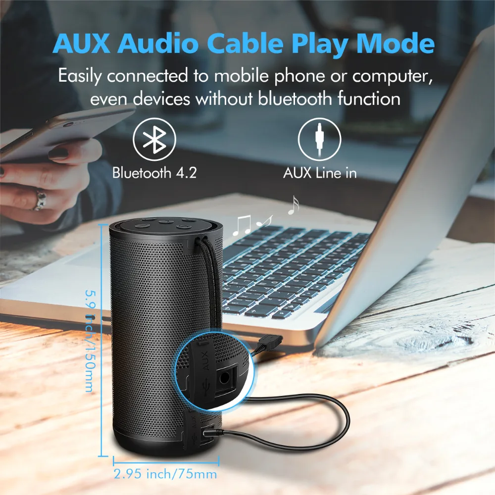 Портативная Bluetooth Колонка VTIN IPX5 беспроводная уличная 12 Вт с двумя драйверами
