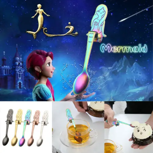 USA STOCK Stainless Steel Spoon Mermaid Coffee Drink Mixing Spoon Hang Tableware