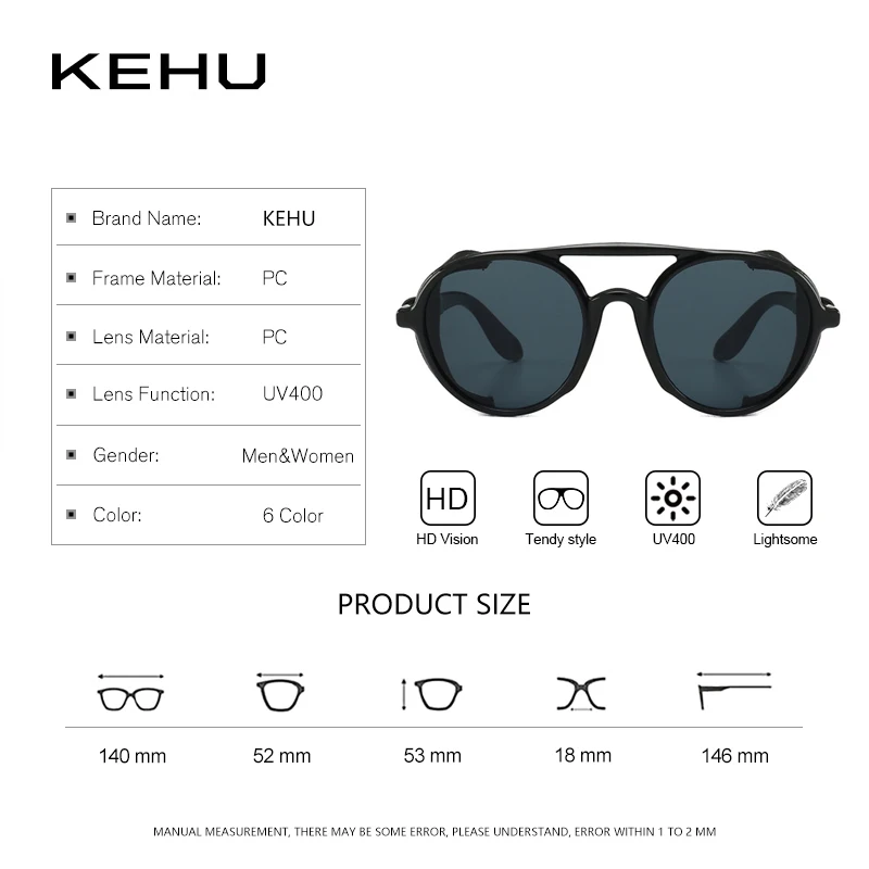 KEHU Ins популярные мужские солнцезащитные очки в стиле панк круглые винтажном