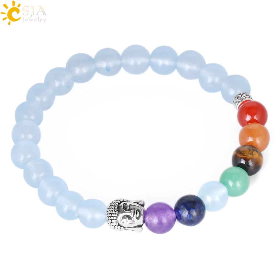 CSJA натуральный драгоценный камень 7 Чакр Йога синие браслеты Будды для женщин