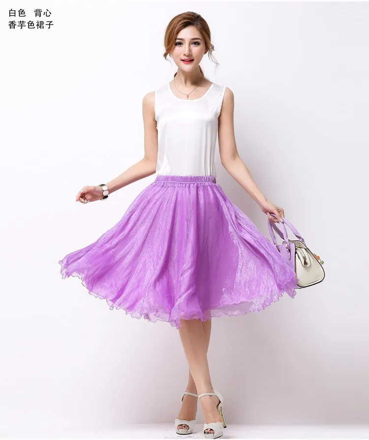 TingYiLi высокий комплект пуловер+ кожаная юбка A Line миди юбка для взрослых тюлевые Юбки Женские Летние Стильные черные, белые, розовые, красные, серые, фиолетовые