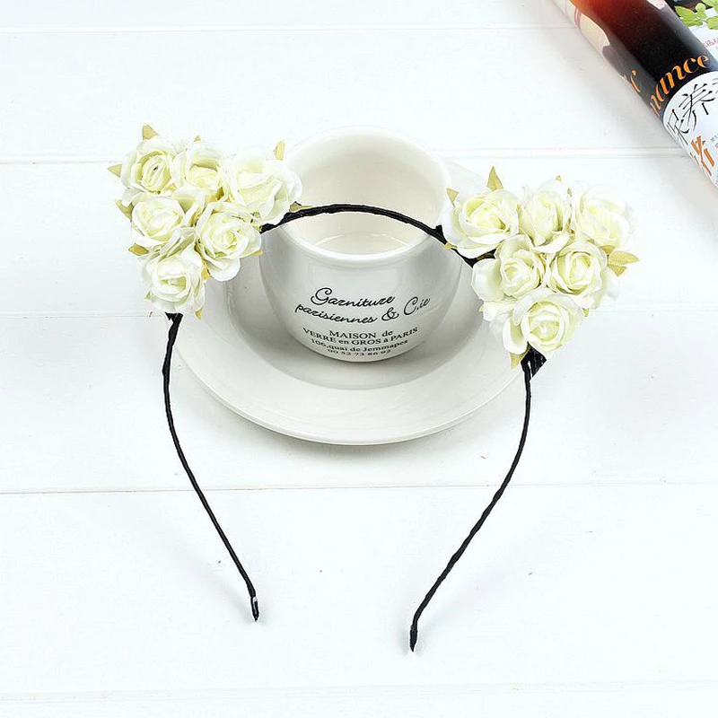 CAUSE JOYACE Fashion Small Devil Cat Fabric Flowers HairBands Women Ears Floral Head Hoop Headwear in Girls Hair Accessories |