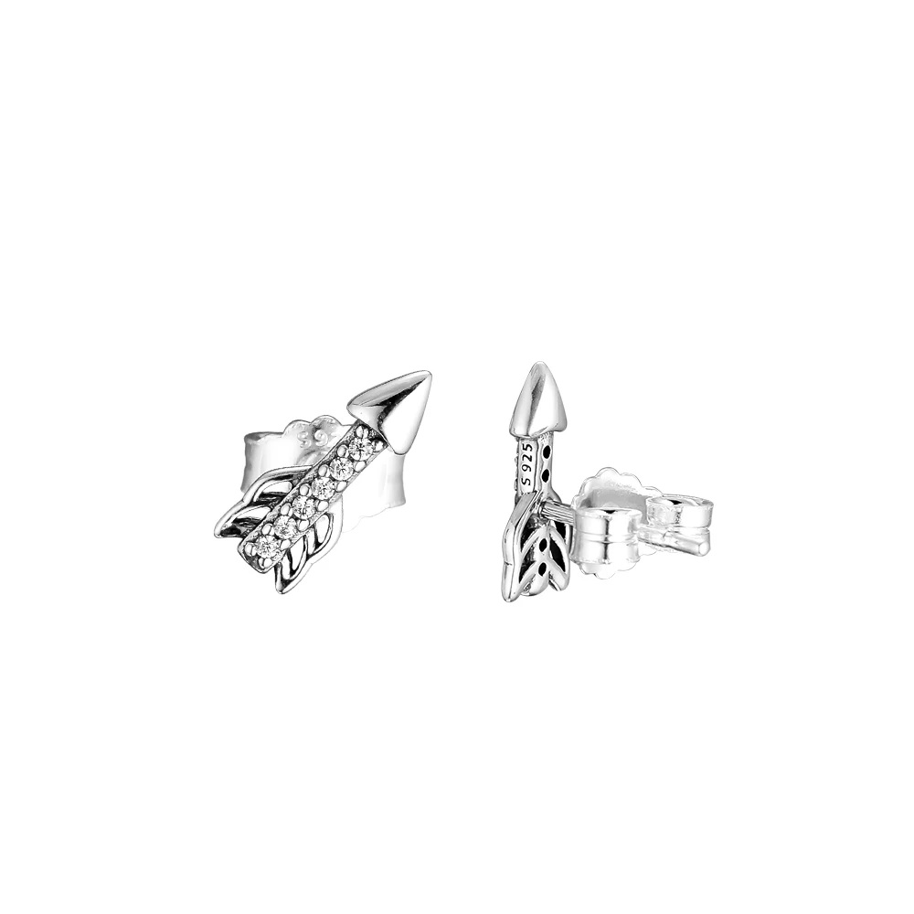 

925 Sterling Silver Jewelry Sparkling Arrows Earrings Fashion Studs Earrings Fits Wife Girls Women Valentine's Day oorbellen