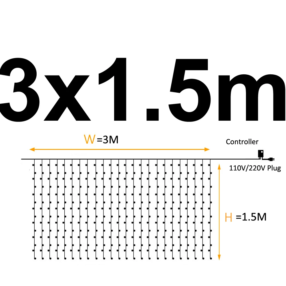 3X1.5m Гирлянда на батарейках, сказочный светильник, занавес, светодиодный, декоративный, 220 В, Рождественское украшение, для улицы, USB разъем, водонепроницаемый, Свадебный светильник s - Испускаемый цвет: 3X1.5m