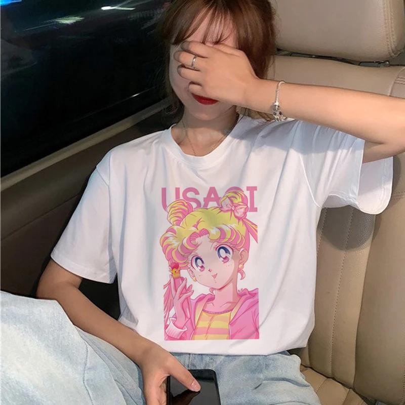 Kawaii Сейлор Мун 90s футболка женская с коротким рукавом Harajuku Ullzang футболка Эстетическая аниме милая футболка модные футболки женские