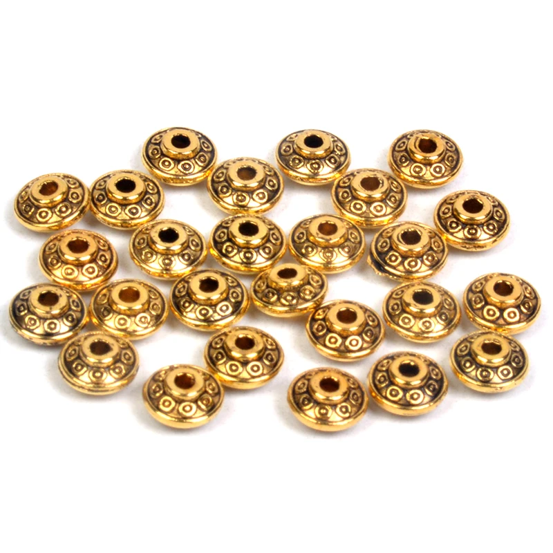 100 шт./лот 6x4 мм тибетские металлические бусины античные золотые серебряные