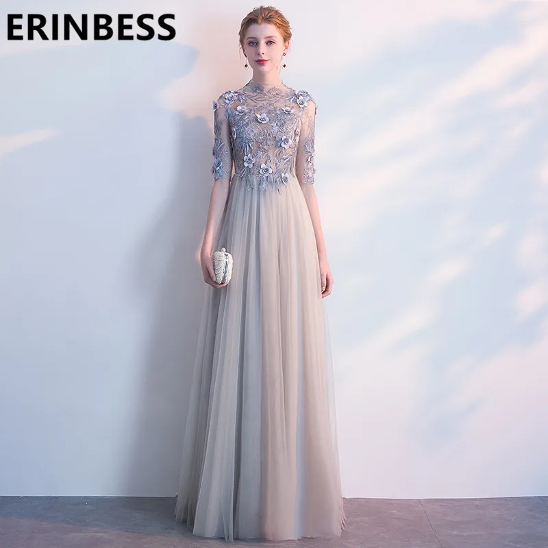 smae as picture Vestido de festa, черные, Серебряные вечерние платья с высоким воротом, длинные в пол, трапециевидные тюлевые Платья для вечеринок с аппликацией, платья для выпускного вечера - Цвет: smae as picture