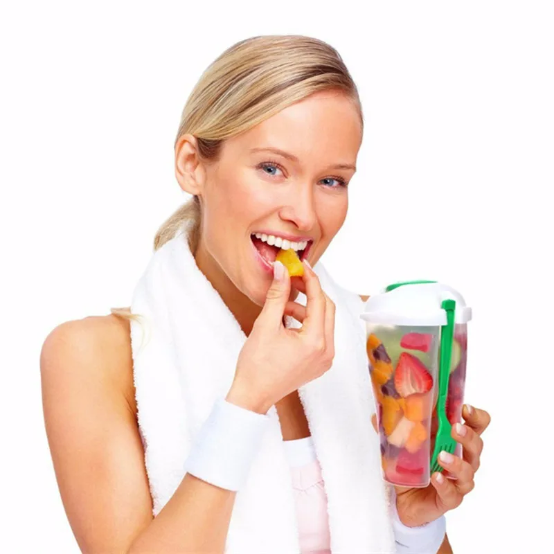 Свежий Салат Контейнер Где Подают Обед Чашку с Портативный Шейкер и Вилка Набор