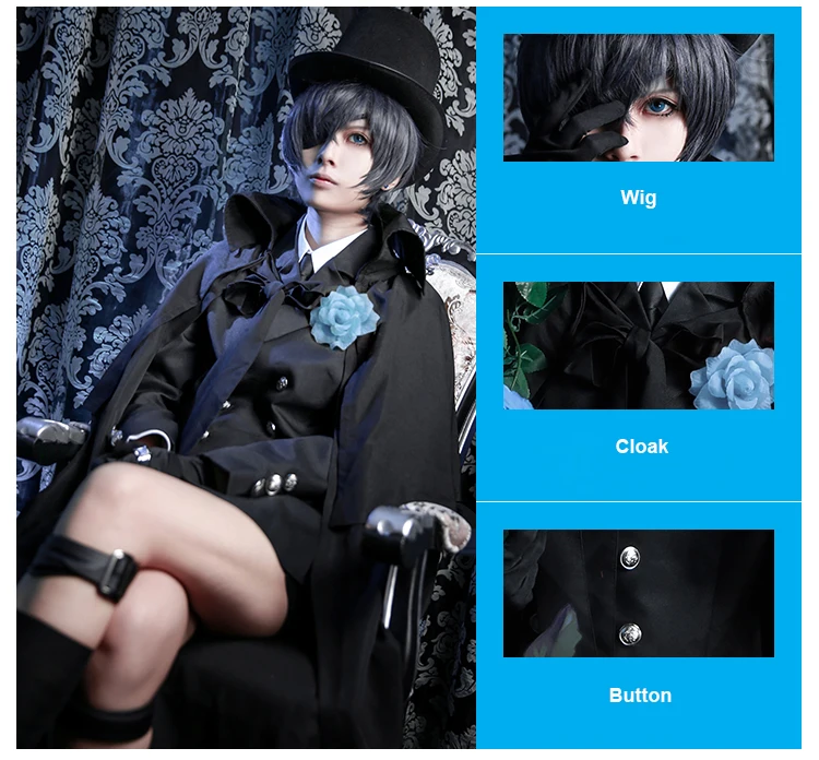 Аниме Черный дворецкий Ciel Phantomhive, похоронный маскарадный костюм Kuroshitsuji, костюм на Хэллоуин, нарядный наряд для вечеринки, повседневные костюмы для мужчин