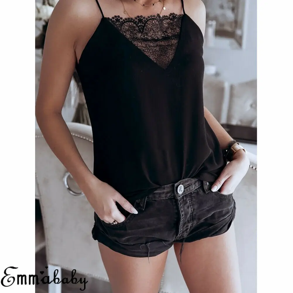 

Top Women Summer Lace Sleeveless Tops Ladies Casual Tank Tops Sexy Backless V-Neck Lace Up Camisole