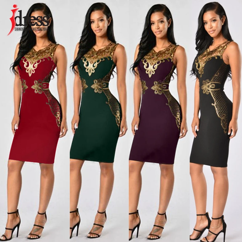 Женское платье с принтом IDress Золотое облегающее вечернее большого размера