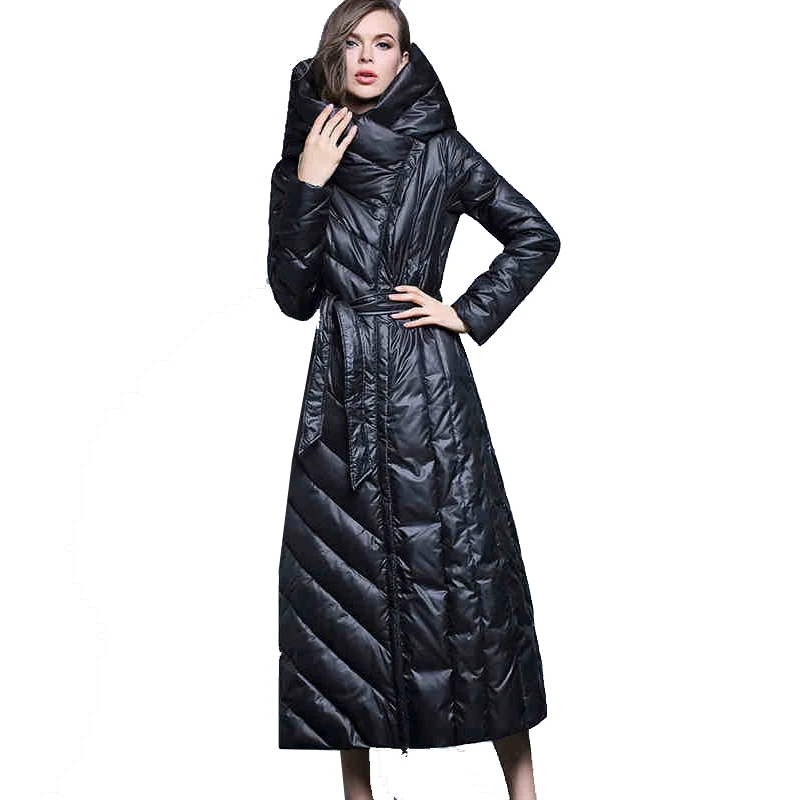 XS-7XL, плюс размер, 90% утиный пух, пальто, модный бренд, с капюшоном, длинный пуховик, для женщин, выше колена, тонкое, толстое, теплое пальто