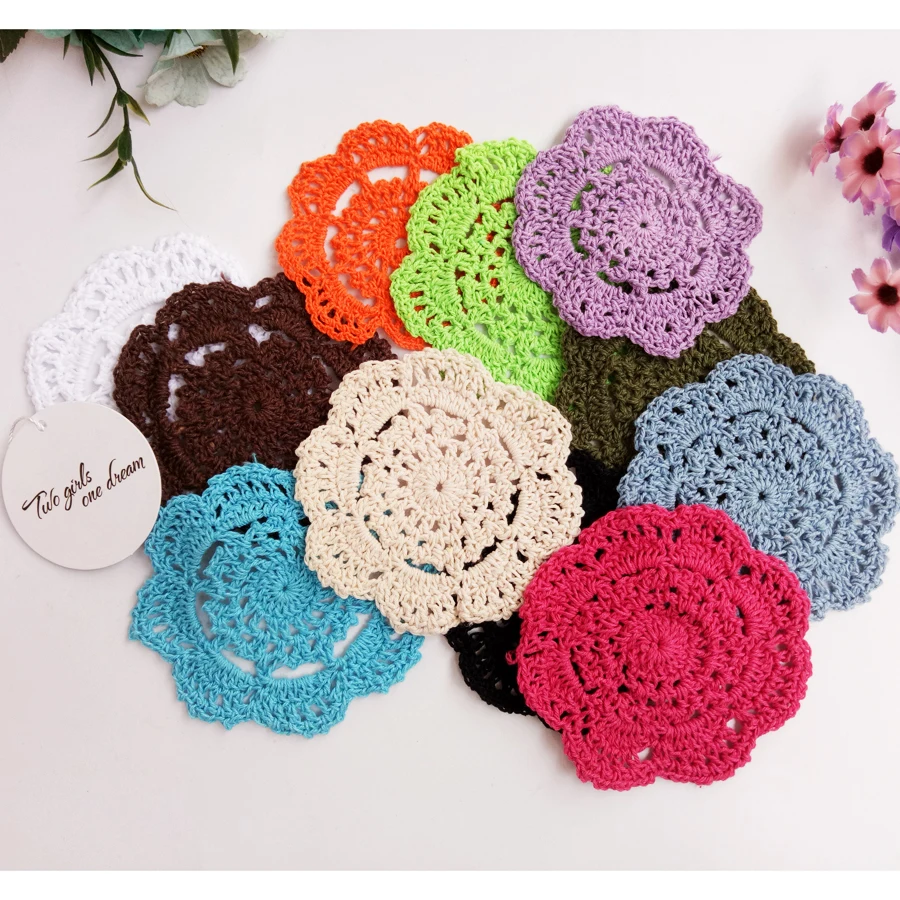50pcs/lot Handmade Crochet Multi-Color 10cm Colorful flower Placemat Vintage Look Crocheted Doilies For Wedding Gift Free Ship | Дом и сад