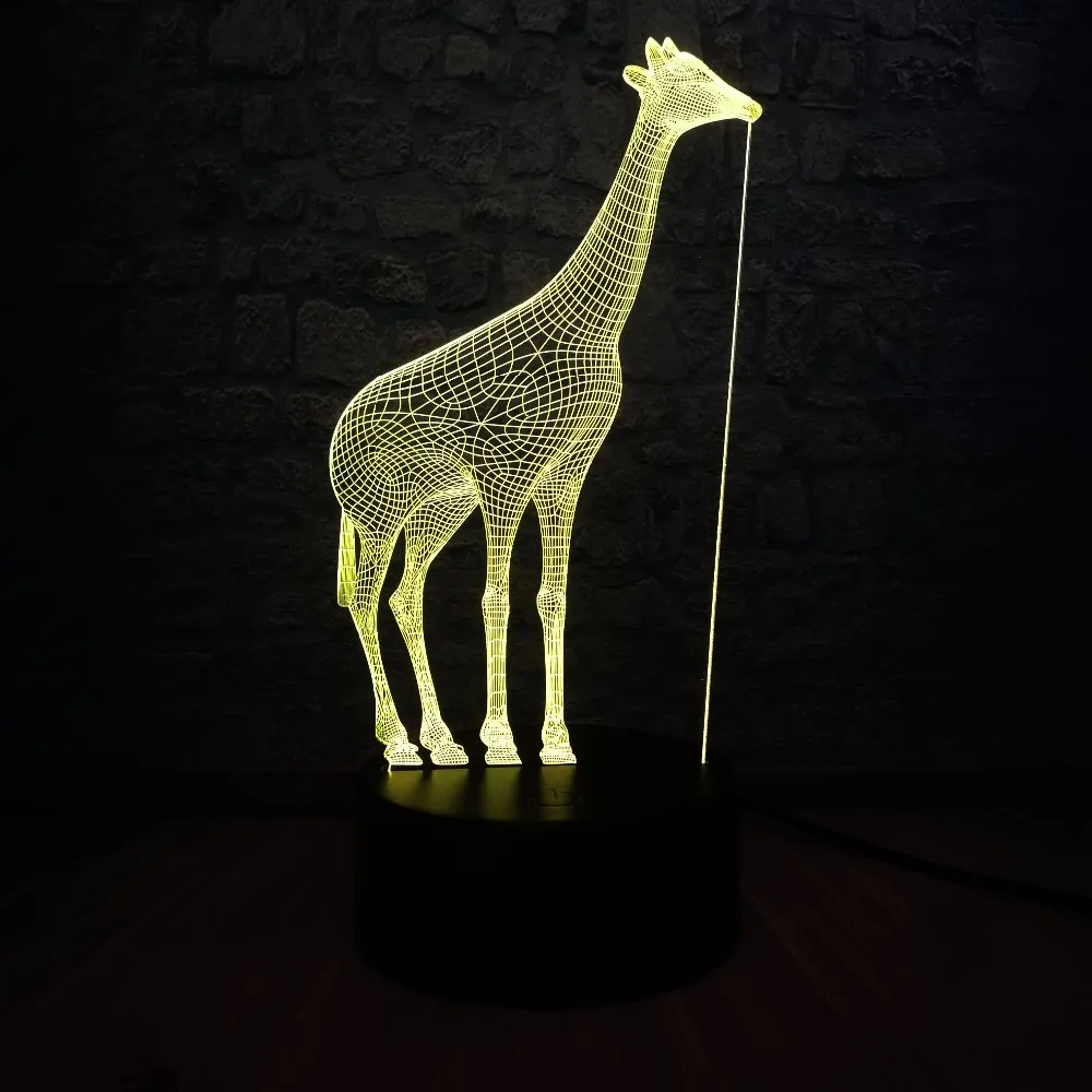 Африканский животный Жираф 3D USB светодиодный светильник 7 цветов меняющий