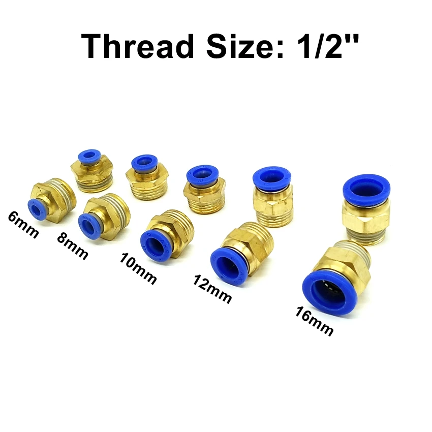 

5pcs/lot Pneumatic fittings 1/2'' Thread 6mm 8mm Tube OD. PC6-4 PC8-4 PC12-4 PC16-4 Male Straight Connector