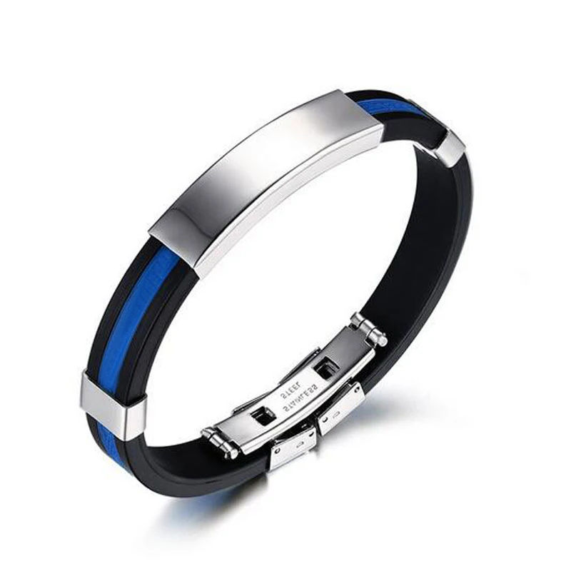 stainless steel bracelet fashion USA Police policeman blue silicone bracelets for women masculino bangles man pulseras | Украшения и