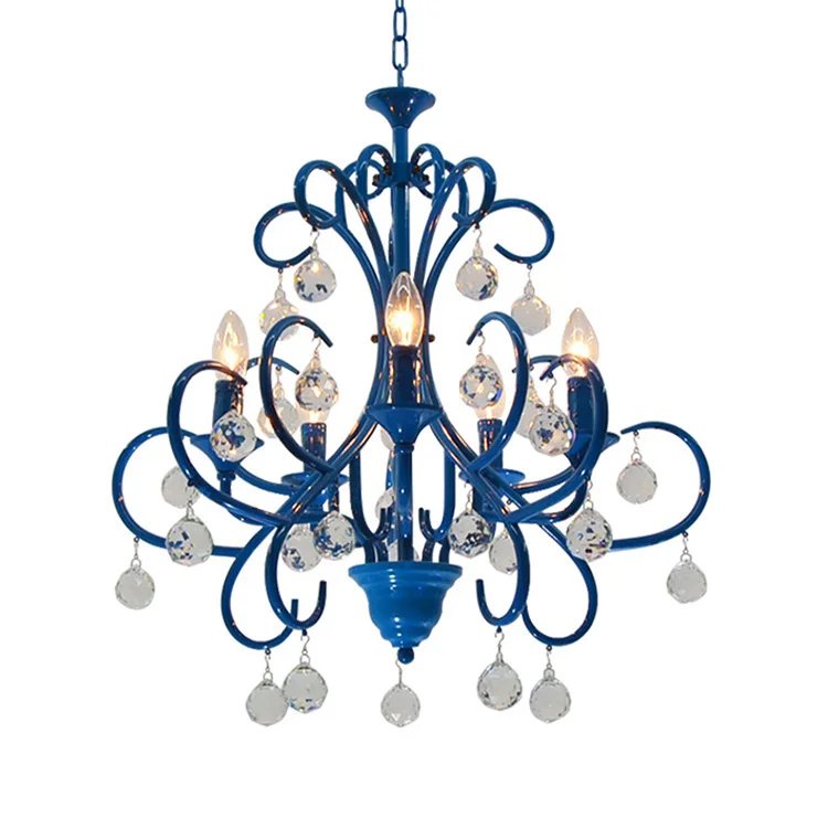 

Free Shipping Nordic Vintage Blue Crystal Chandelier LightingTop Luxury E14 LED AC Chandelier Lighting Factory Direct Selling
