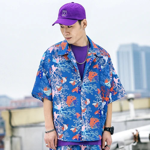C121 blue Мужская гавайская рубашка мужская Camisa Masculina с принтом пляжные рубашки брендовая одежда Азиатские размеры платья рубашки мужские рубашки с коротким рукавом 5XL - Цвет: C121 blue