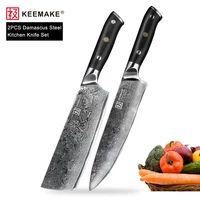 keemake 2pcs kitchen knife set chef cleaver knives japanese damascus vg10 steel sharp blade g10 handle cook slice cutter tools