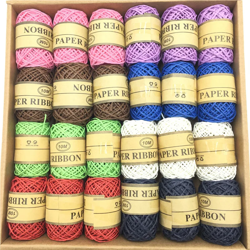

24Rolls / Lot DIY Raffia Ribbon Paper Rope Gift Box String Rope Craft Wedding Birthday Party Tags Wrap Decoration Party Supplies