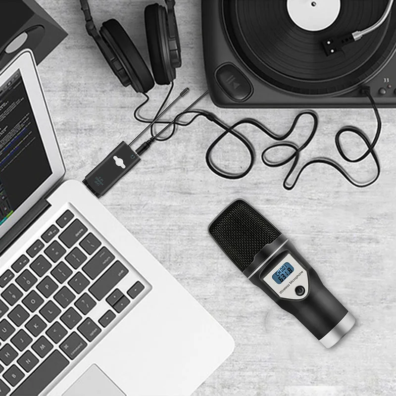 USB-звуковая карта UHF беспроводной микрофон со штативом для аудио компьютера