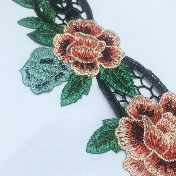 5 шт./лот ткань с кружевным воротником и вышивкой в виде красных цветов для