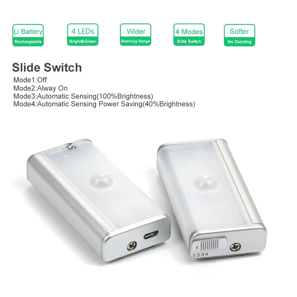 Датчик движения управления Ночной светильник 4 светодиодные светильники для