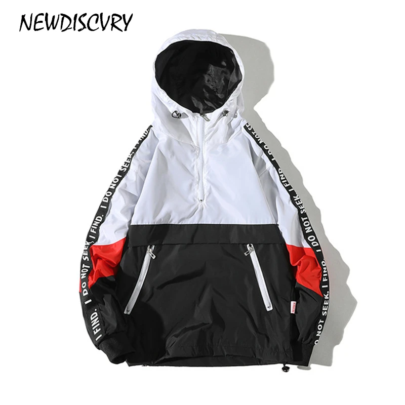 NEWDISCVRY куртки с капюшоном для мужчин 2018 лоскутное цвет пуловер модный спортивный