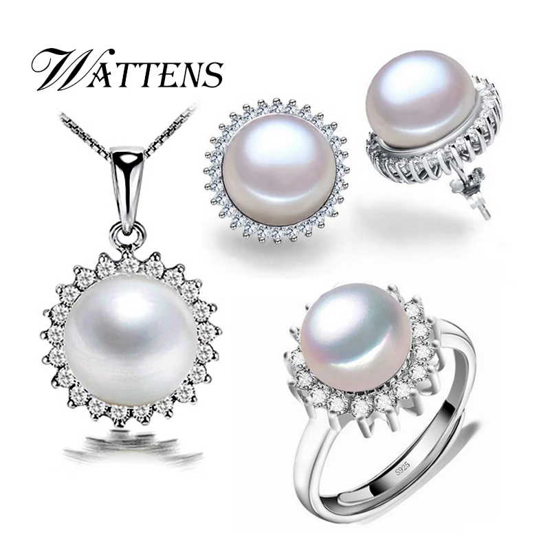 Набор украшений WATTENS серьги и кольцо из натурального пресноводного жемчуга
