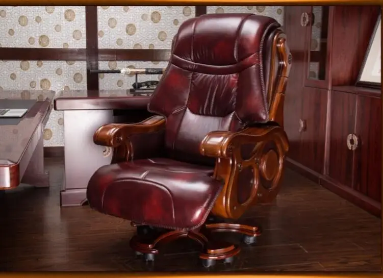 Роскошное офисное кресло из твердой древесины компьютерное может лежать на коже