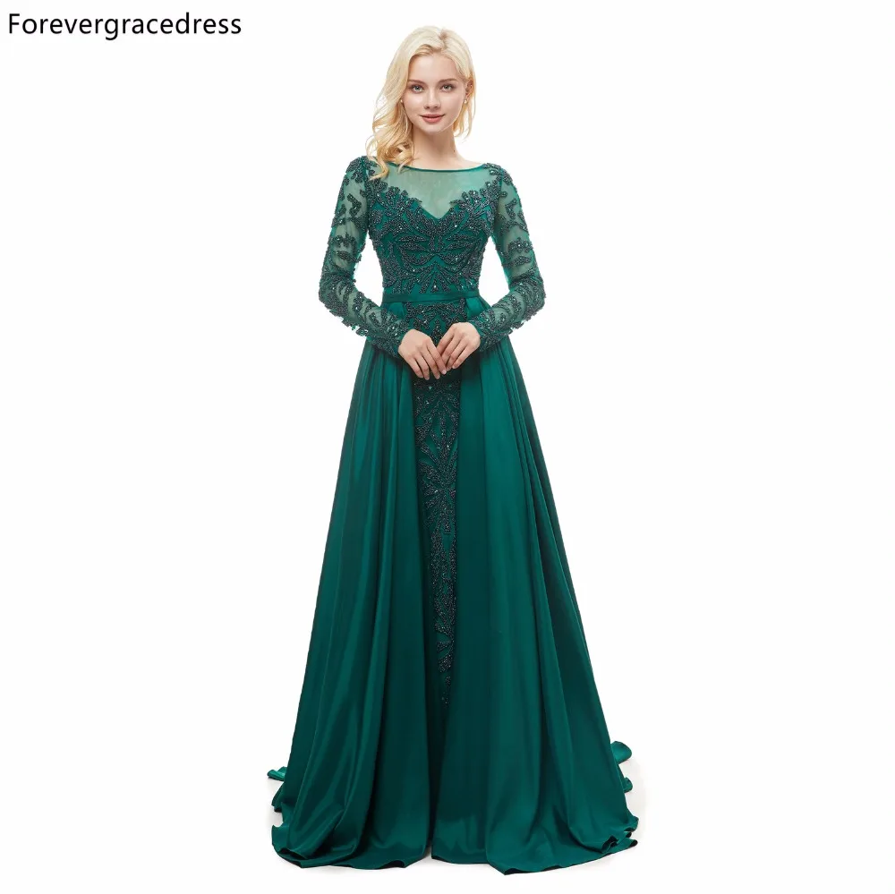 Forevergracedress зеленое вечернее платье Винтаж Sheer средства ухода за кожей шеи одежда с длинным рукавом официальная Вечеринка платье плюс размеры индивидуальный заказ