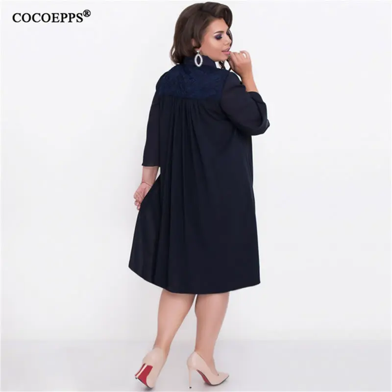 Осеннее платье-рубашка 2019 6XL элегантное женское прямое платье в стиле пэчворк