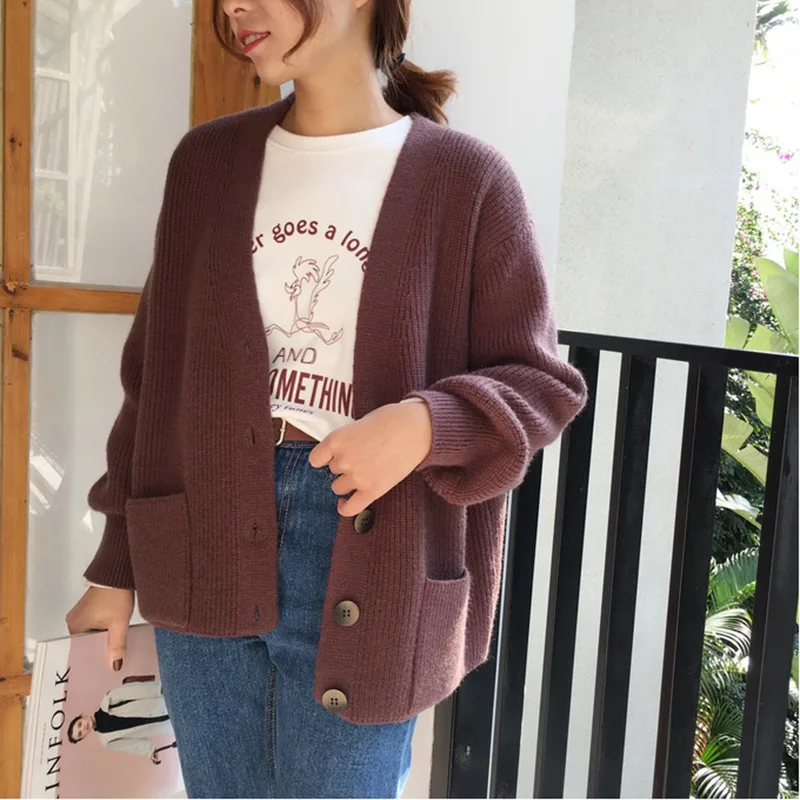 2019 Autumn Women Cardigans Sweater Casual Long Sleeve Single-breasted Knitted Cardigan Winter Thick Loose Solid Outwear |