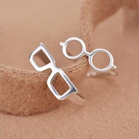 new fashion female simple personality silver plated jewelry literary glasses shaped creative 2 styles opening rings r136