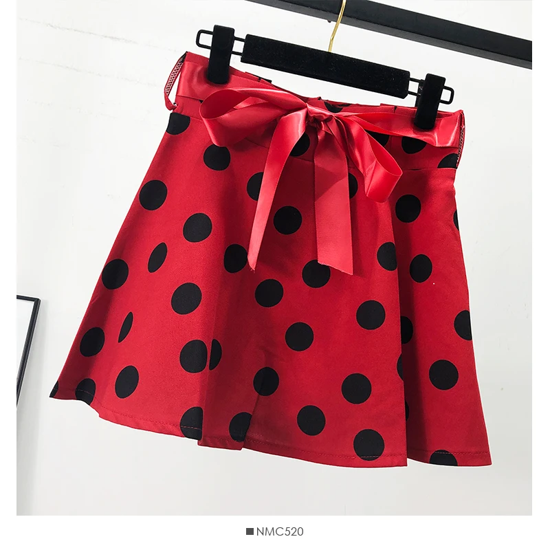 Летняя женская юбка в горошек трапециевидная мини с бантом пляжная Корейском